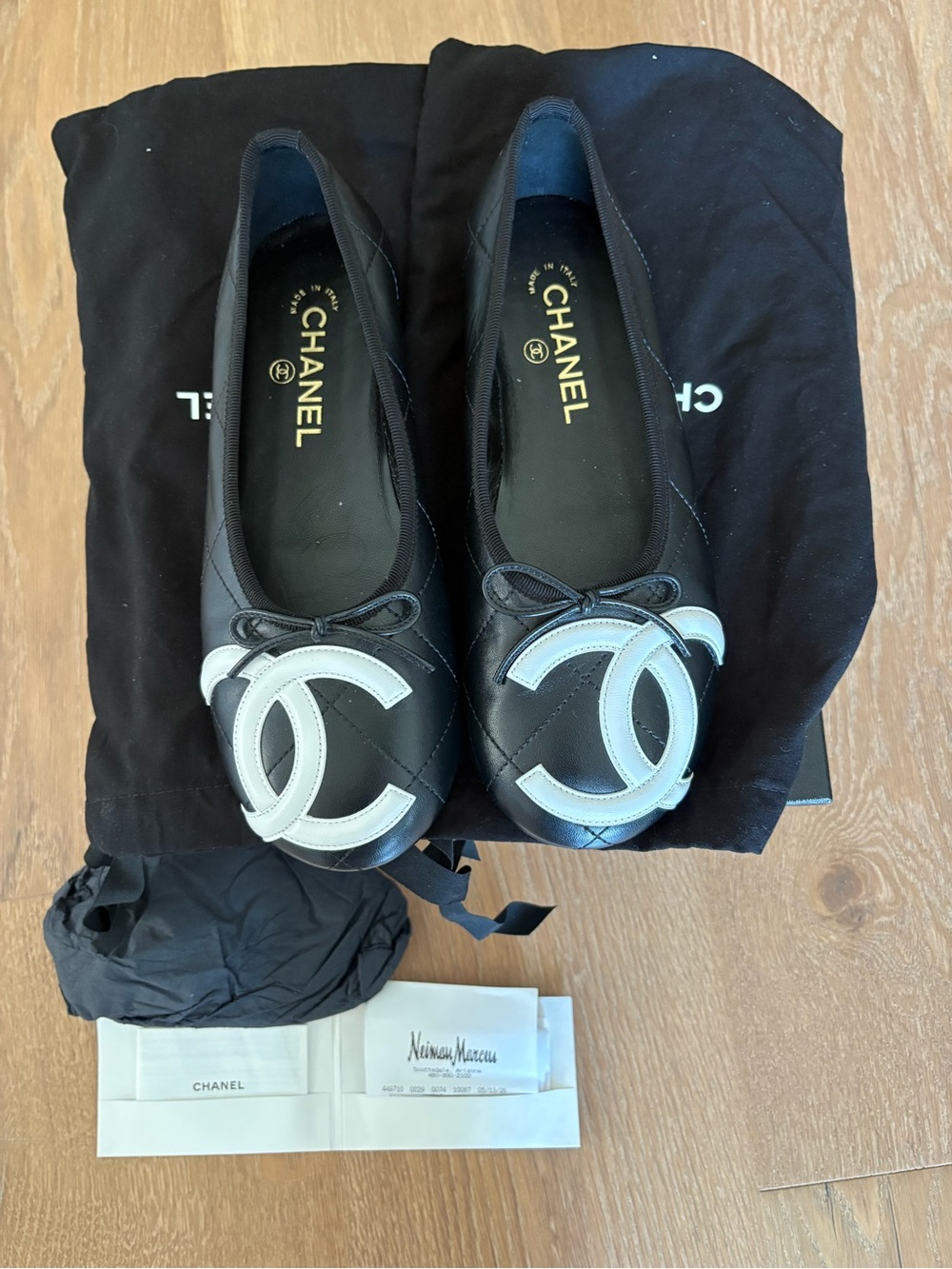 Chanel Cambon 2026 Quilted Black Ballet Flats With White CC Logo - Picture 2 of 14